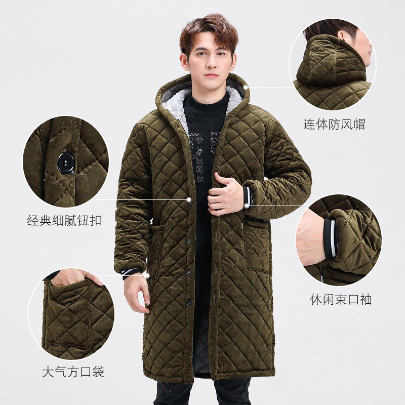 加绒加厚男士罩衣加长款工作服加棉大人围裙棉衣外套防风防寒大褂