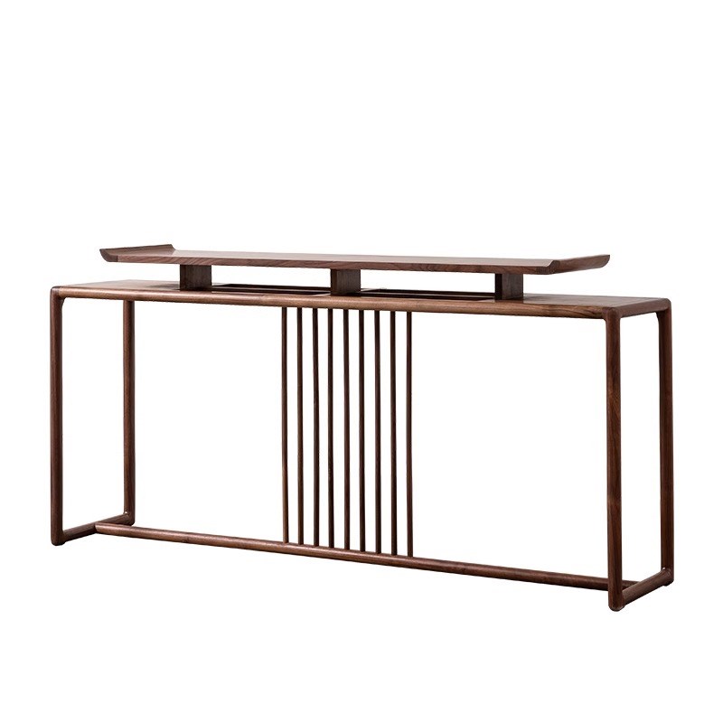 宋式美学黑胡桃木玄关桌置物台禅意新中式实木长条桌条几翘头条案