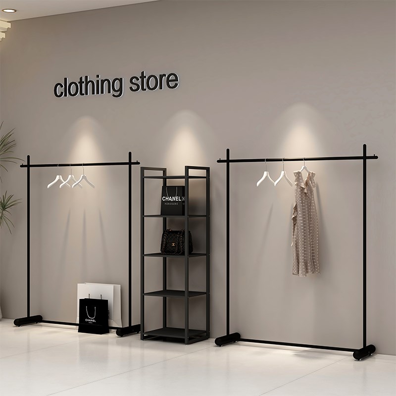 服装店衣架展示架落地简约铁艺女装店中岛陈列衣杆货架挂衣服架子