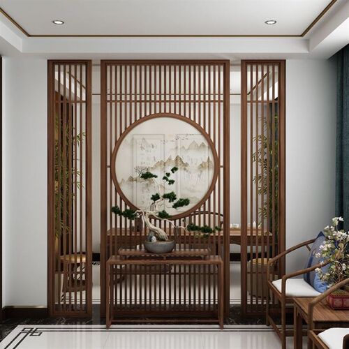 新中式实木屏风栅栏隔断玄关柜客厅入户进门定制书房卧室隔断镂空