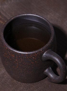 宜兴紫砂杯原矿黑金砂口杯纯手工功夫茶杯小杯把杯茶具带把主人杯