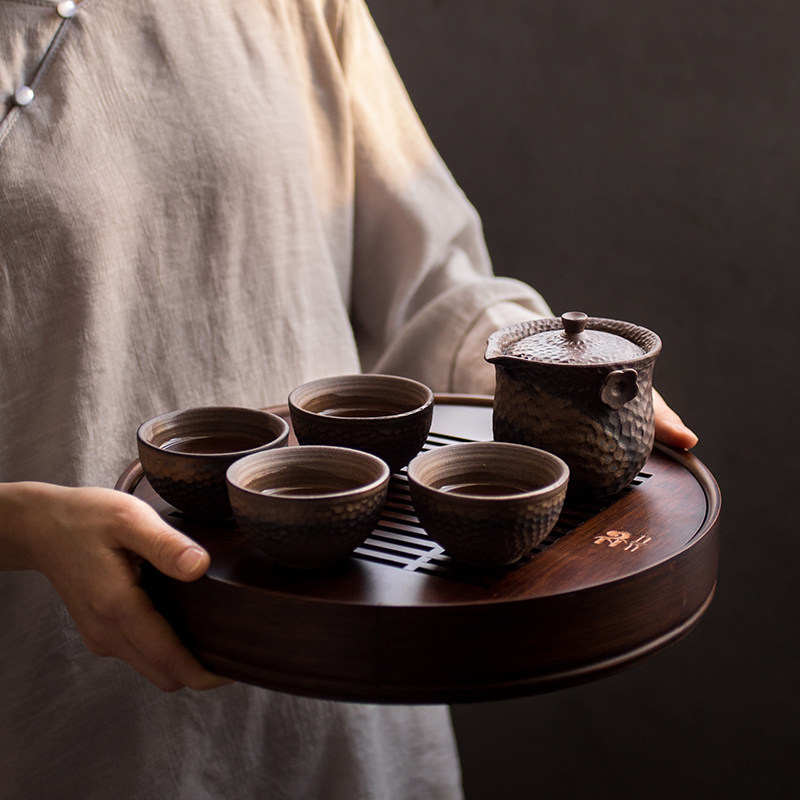 复古粗陶盖碗茶具套装家用功夫日式茶壶整套干泡小茶台功夫茶茶盘