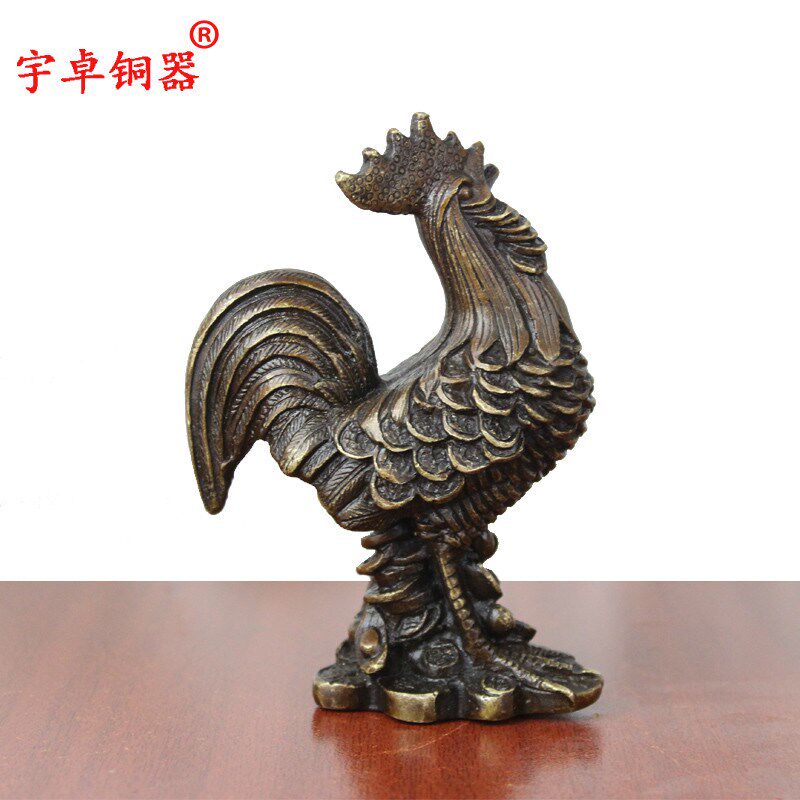 宇卓铜器纯铜鸡黄铜鸡踩铜钱鸡生肖鸡家居装饰工艺品摆件