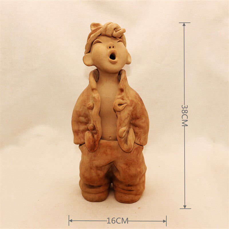 陶瓷工艺品 纯手工土陶泥人 家居饰品人物摆设 陕北娃泥人泥塑娃