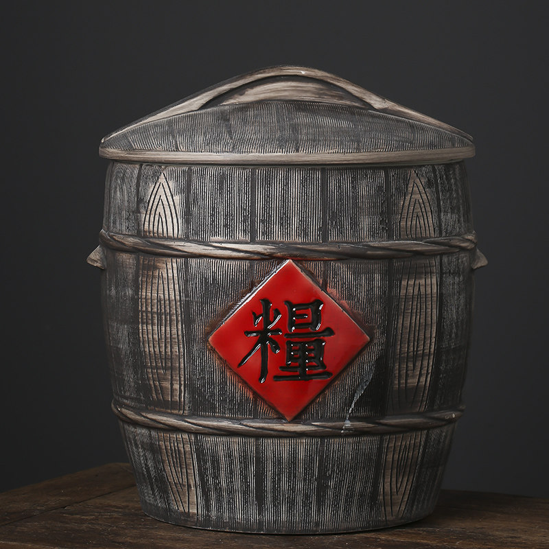 景德镇陶瓷米缸带盖面粉缸家用10斤20斤30装米桶防潮防虫储物罐