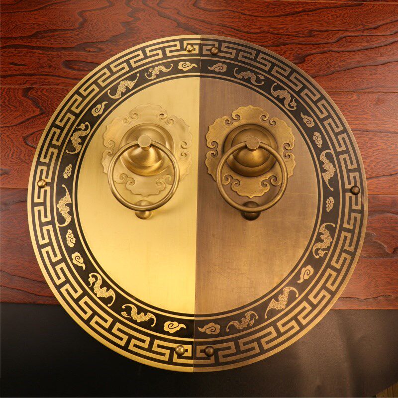 新中式仿古圆形别墅大门铜把手门锁插销复古纯铜实木门环黄铜拉手