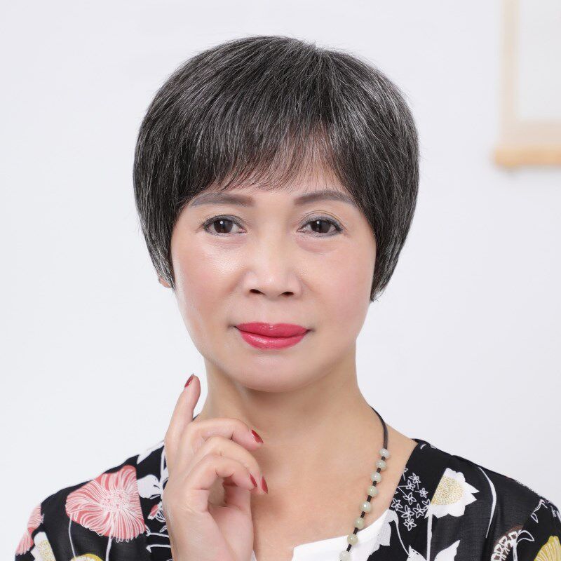 假发中老年女士妈妈款真发花白头发老人假头发光头白色全头套表演