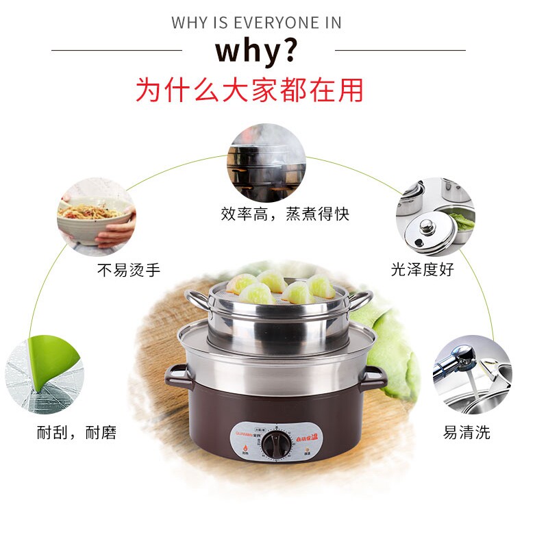 沙县小吃蒸锅不锈钢蒸锅蒸饺锅蒸笼底锅小笼包电蒸锅防干烧功能