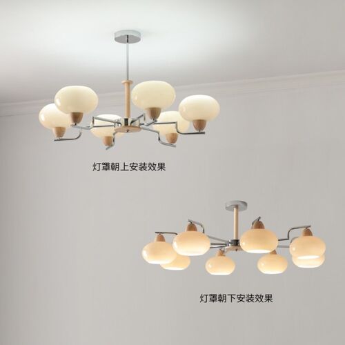 美式简约中古风柿子玻璃客厅吊灯原木奶油风餐厅书房卧室铁艺吊灯