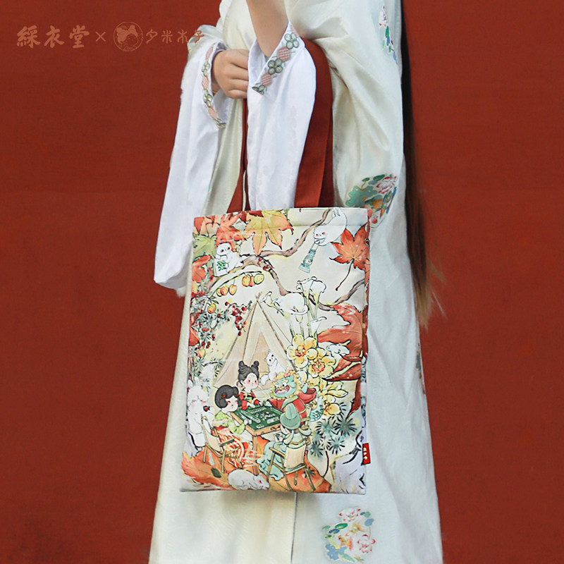 彩衣堂x夕米木子 国风可爱龙年新年单肩包手提袋大容量布袋手拎女