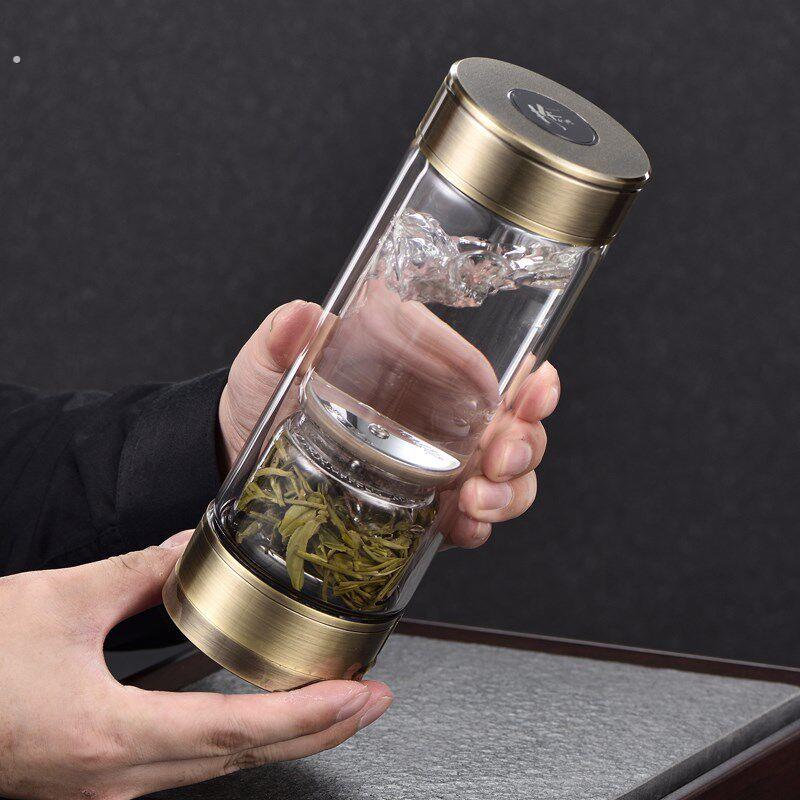 泡茶师茶水分离泡茶杯男士商务水杯双层玻璃杯车载办公杯个人礼品