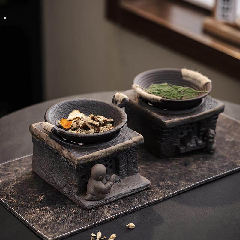 粗陶手作烤橘子皮雪松蜡烛加热香薰炉茶室可干烧煮茶烤茶精油香器