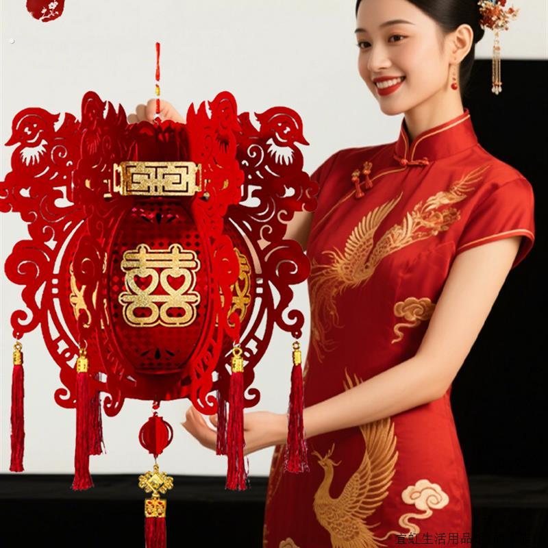 婚礼红宫灯配喜字灯笼婚礼房间布置户外阳台婚礼乡村庭院悬挂装饰