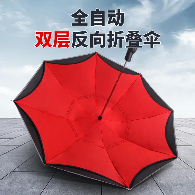 优选双层加固结实反向伞全自动男女三折叠大号双人防风两用加大晴