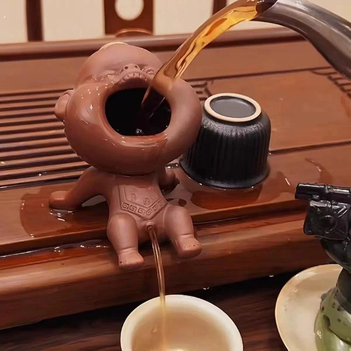 趣味紫砂尿童子茶宠家可养撒尿娃娃茶玩茶台摆件装饰喷水茶壶茶趣