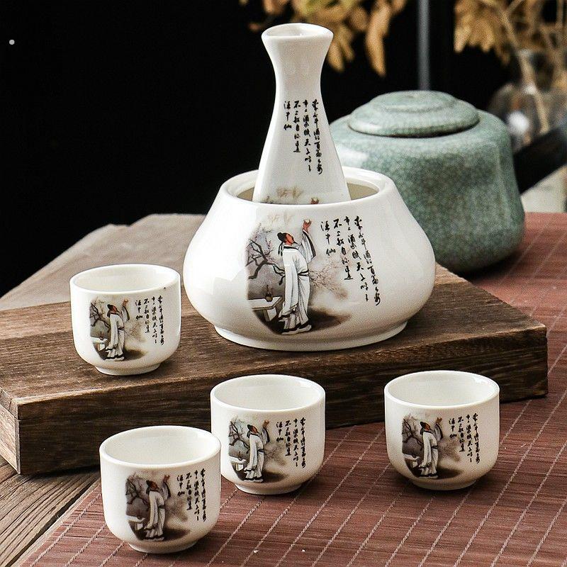 家用温酒器烫酒壶陶瓷中式酒具组套烈酒黄酒白酒杯酒盅烫酒壶家用