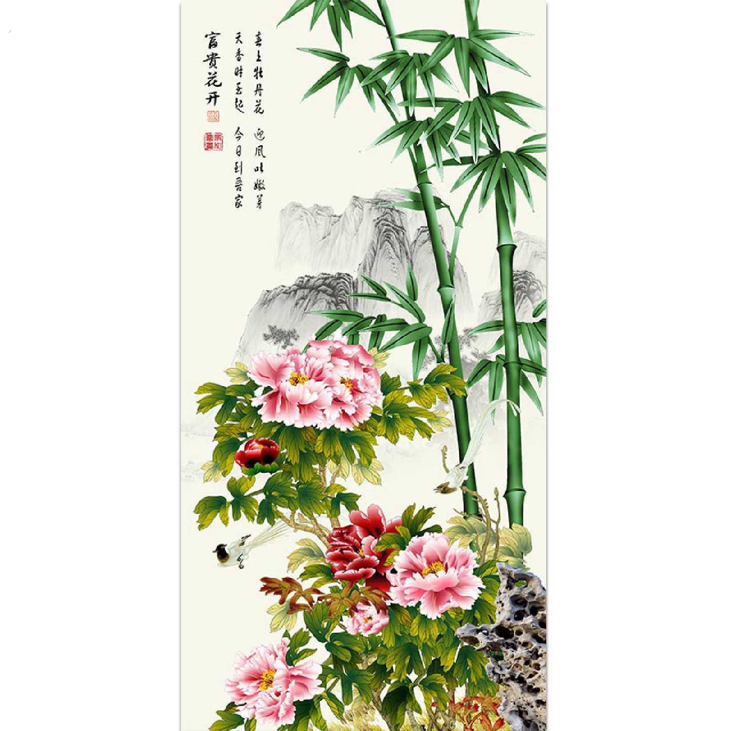 沙漠玫瑰开装饰画牡丹竹子新中式客厅饭厅挂画过道玄关画墙壁画自