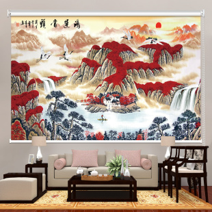 定制山水风景画卷帘办公室客厅卧室阳台挂画旺宅画遮阳防晒手拉式