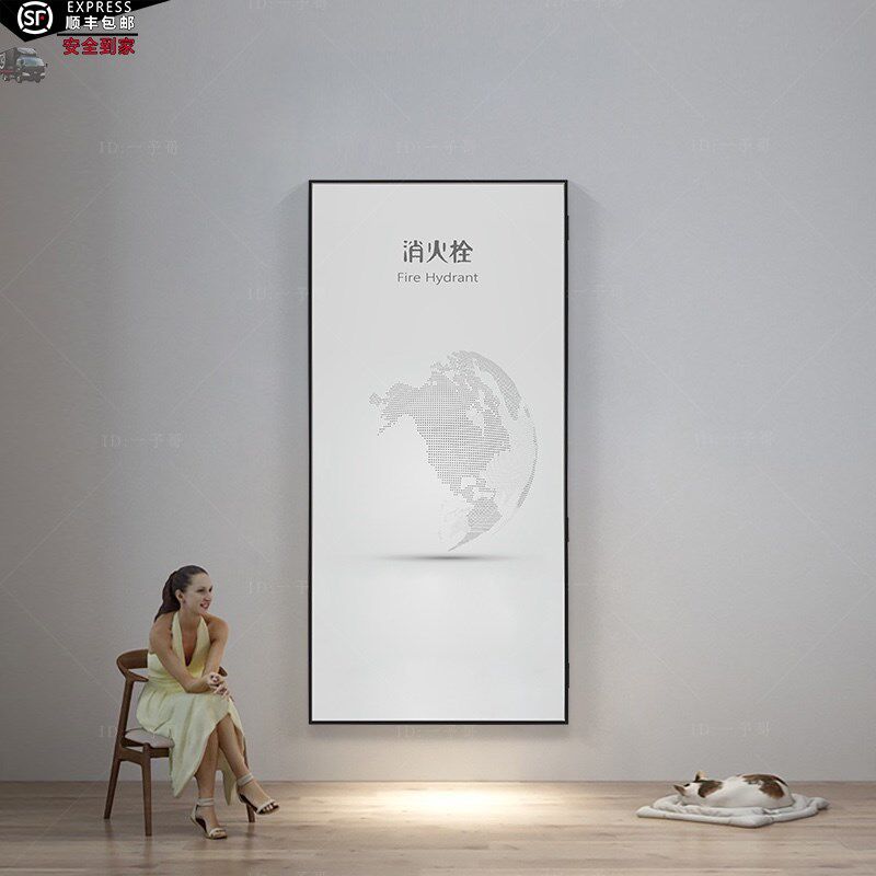 消防栓简约装饰遮挡画抽象地球图案挂画大尺寸定制消火栓开门饰画