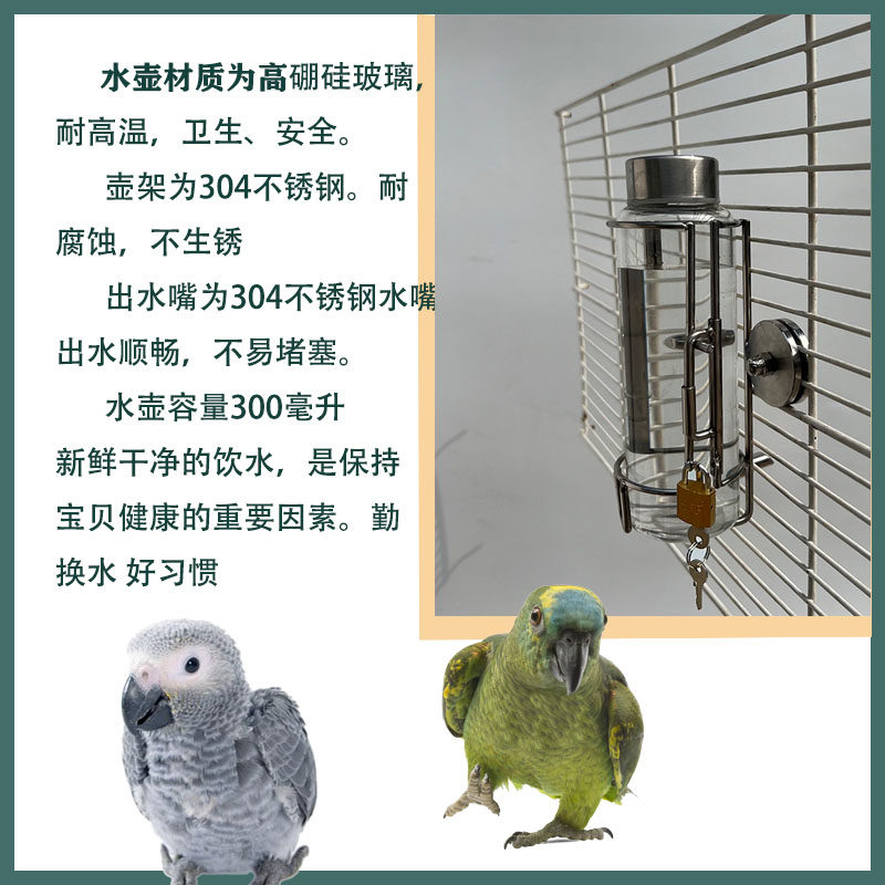 带开关门自动饮水壶/玻璃瓶宠物饮水器/撞针式防咬饮水器/304不锈
