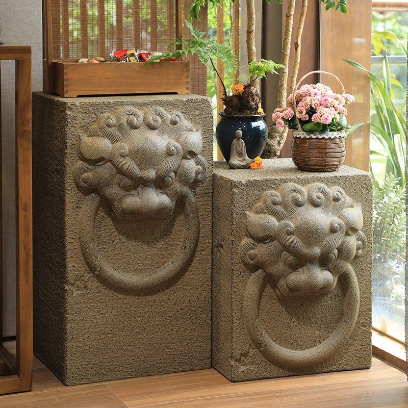 汉韵堂家居客厅新中式展示柱摆件户外庭院花园仿石墩花盆底座花墩