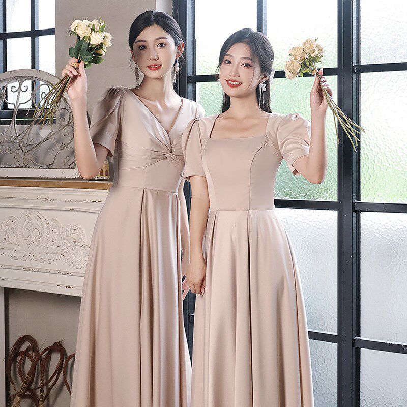 缎面伴娘服女平时可穿2024夏季新款小众高级感婚礼姐妹团晚礼服裙