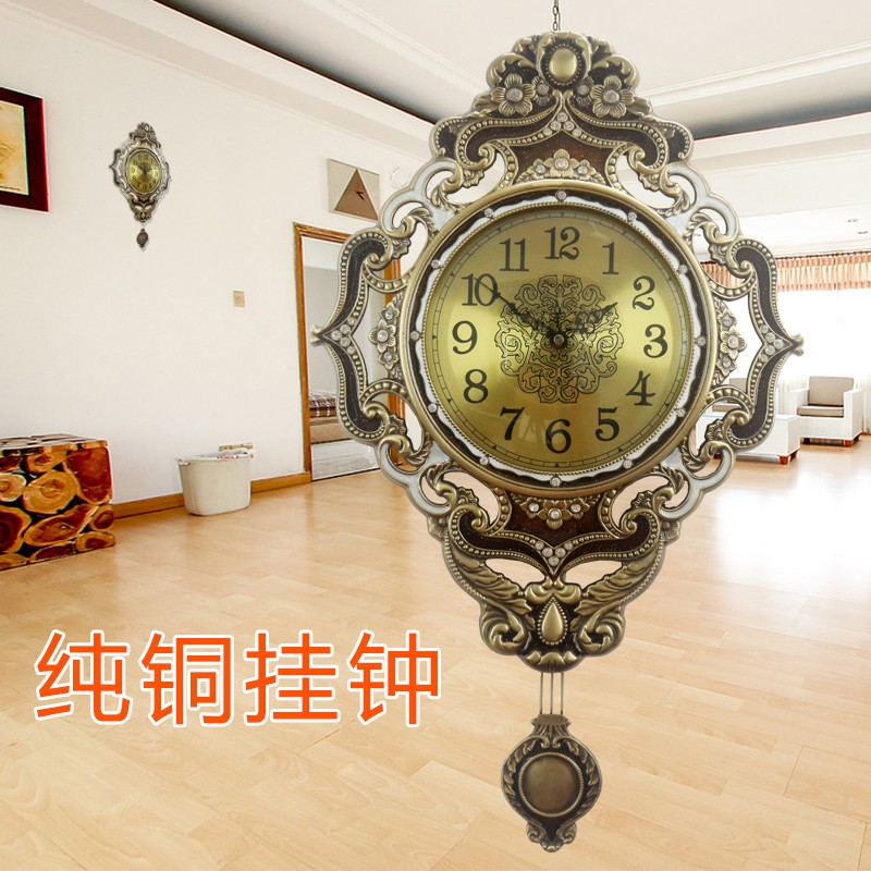 全黄铜欧式仿古复古黄铜镇宅纯铜挂钟客厅静音创意石英钟家居装饰
