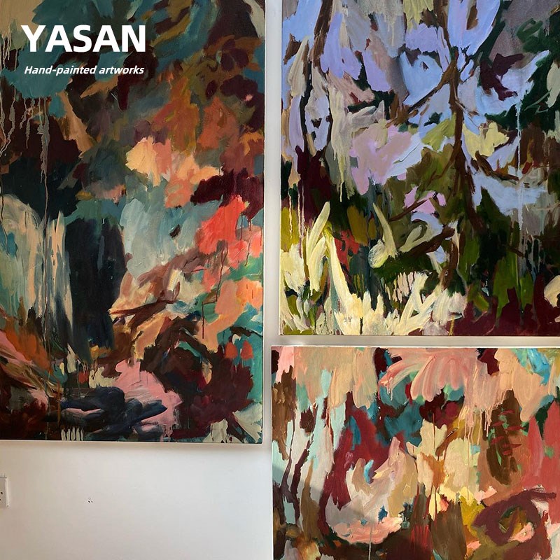 YASAN 纯手绘抽象植物花卉油画卧室肌理装饰画小众创意背景墙壁画