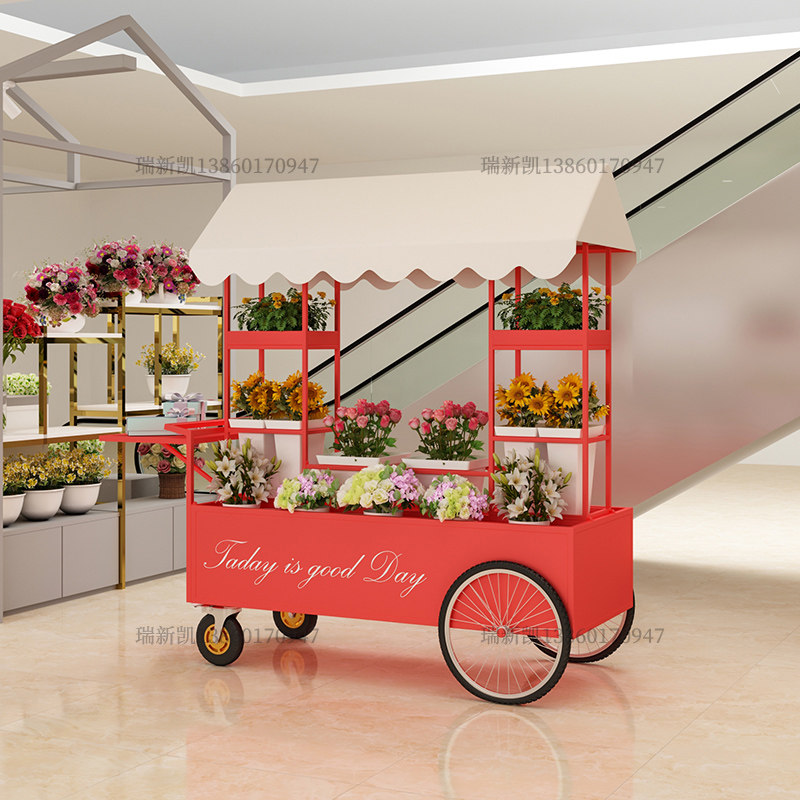 摆摊卖花车网红移动鲜花店门口展示架子商场花架小推车花材花束架