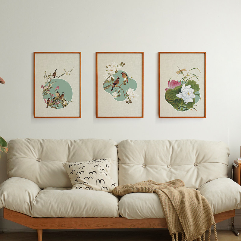 梅花鸟新中式装饰画卧室床头中古风国画法式中国风高级感客厅挂画