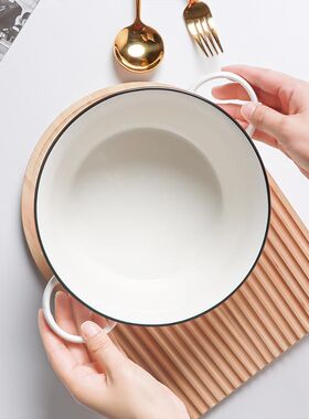 网红10寸大汤碗怀瑾双耳汤碗家用10英寸汤盆简约陶瓷餐具泡面碗大