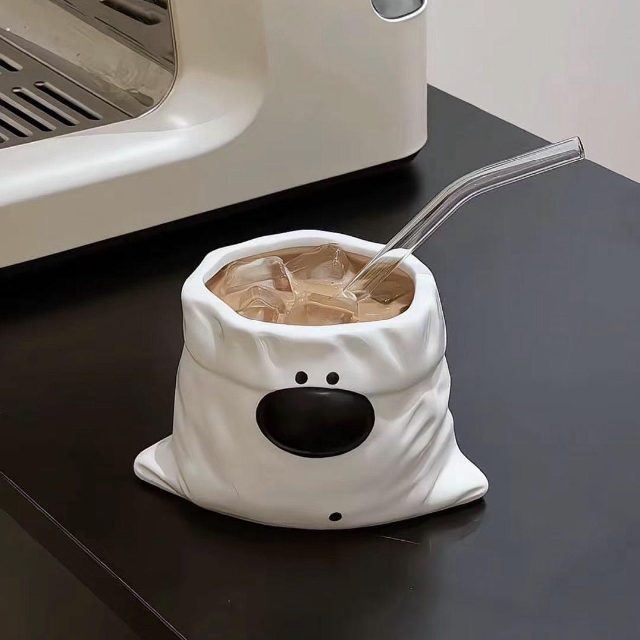 可爱小狗布袋杯子麻袋咖啡杯稀奇古怪的杯子异性高级感小众马克杯