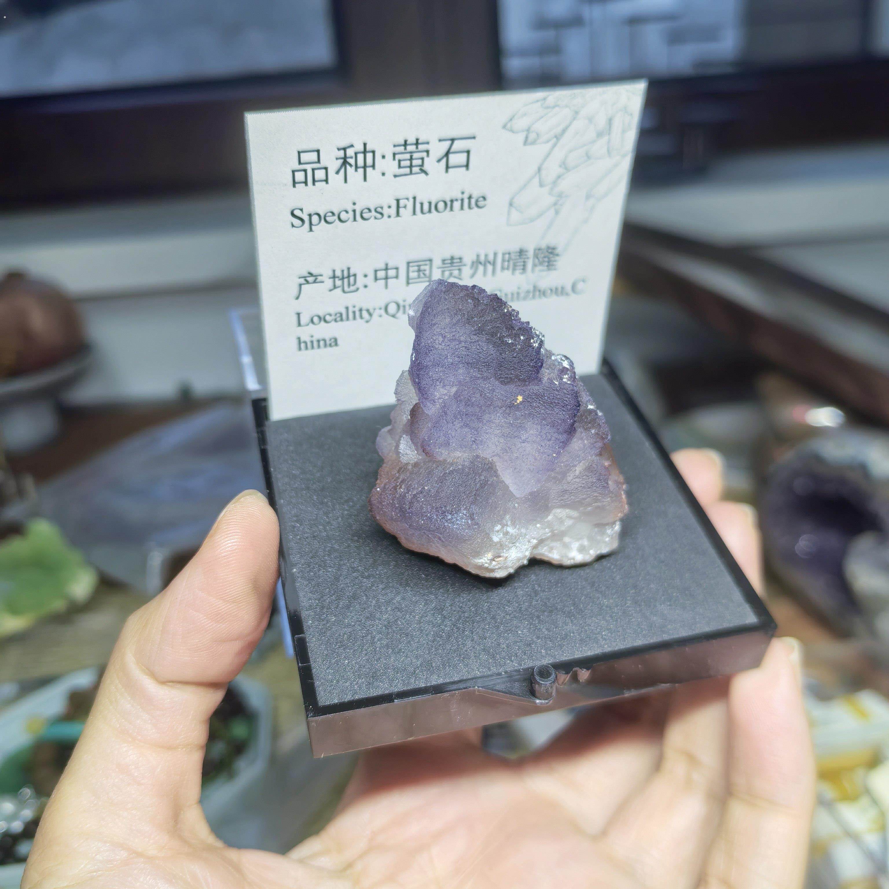 贵州萤石原石天然矿物晶体标本盒猫矿能量石晶地质科普教学矿