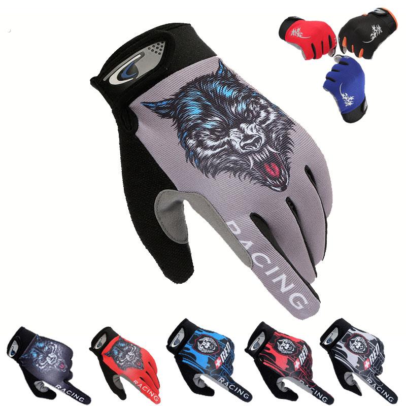 户外骑行手套男女全指夏季透气健身单车运动登山防滑开车弹力狼头
