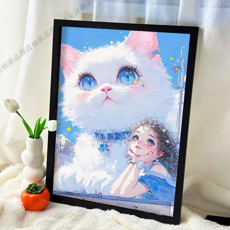 女孩与猫猫拼图一千片带框高级感装饰挂画温暖治愈送男女生日礼物