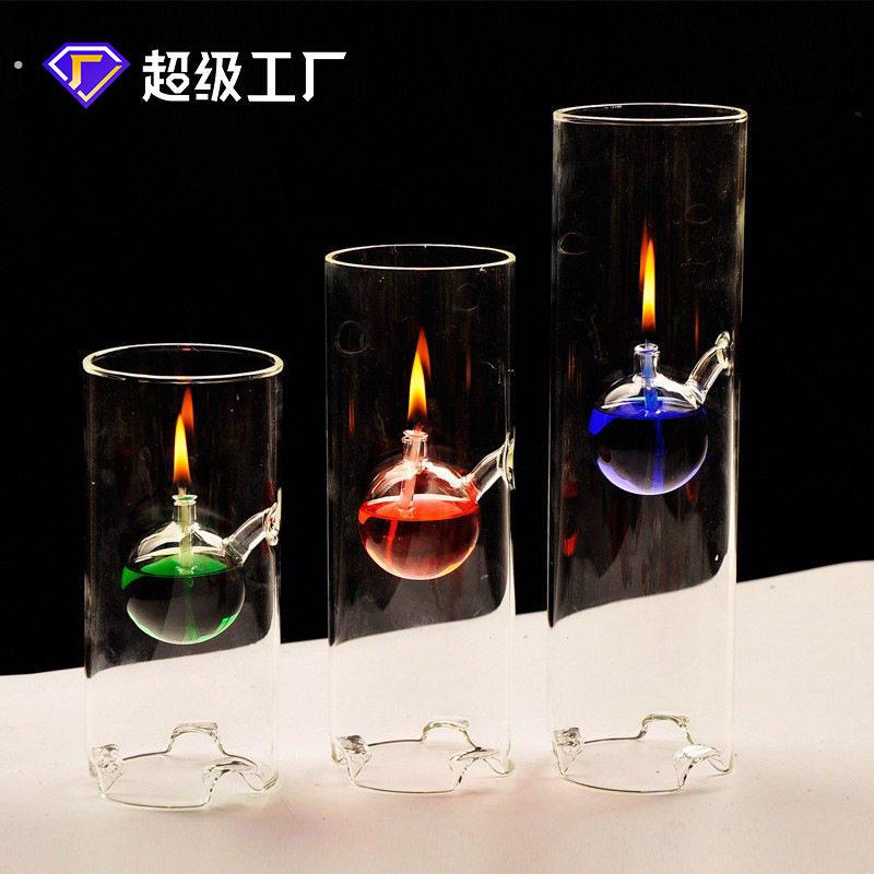 源头工直销创意透明玻璃圆筒玻璃烛台油灯欧式创意家居摆饰酥油灯