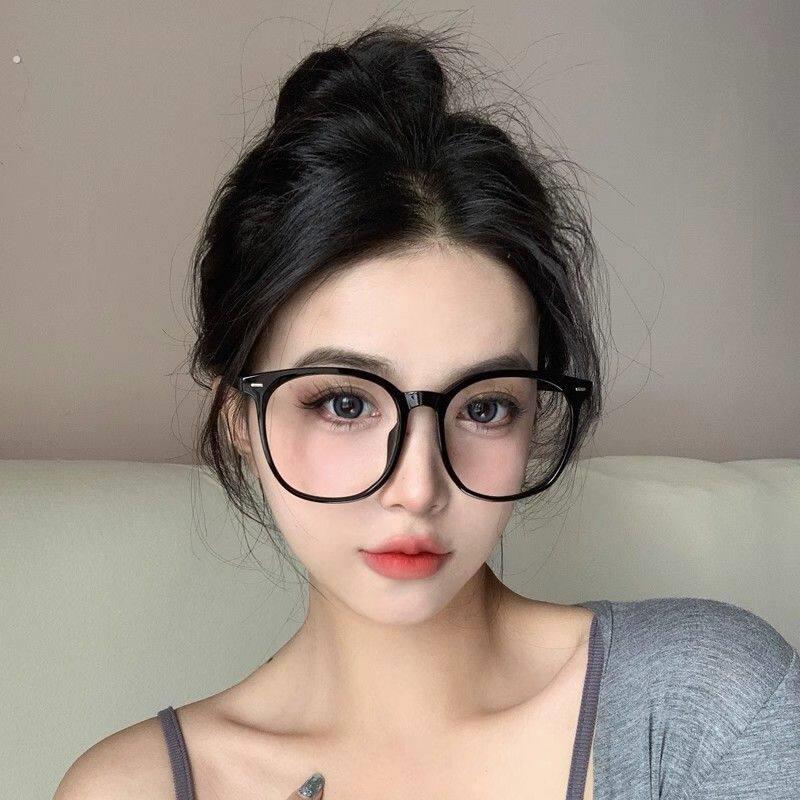 黑色大框眼镜女款早八素颜神器高级感可配近视方圆脸大脸显瘦圆框