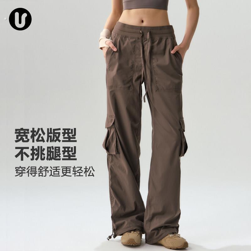 宽松运动工装裤女防晒速干 干户外徒步登山套装瑜伽健身服棕色长