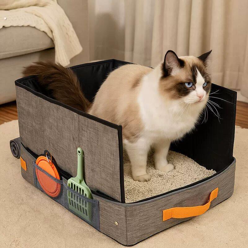 外出便携猫砂盆大号折叠猫厕所防外溅户外长途车载旅行猫屎盆挡板