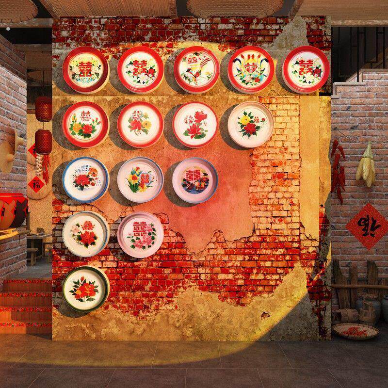 搪瓷盘东北墙面装饰铁锅炖餐饮壁画贴破店80年代怀旧老物件供销社