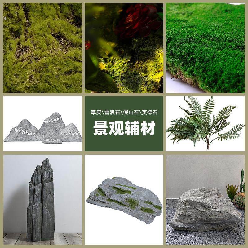 彷真绿色植物落地永生草皮造景草坪石头辅材景观蕨草植物真石头装