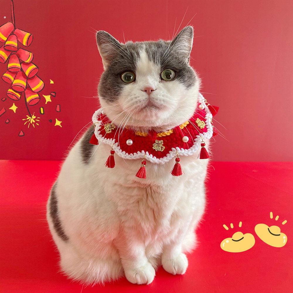 猫咪项圈新年装扮围脖猫猫脖子狗狗脖饰口水巾装饰品宠物针织围兜