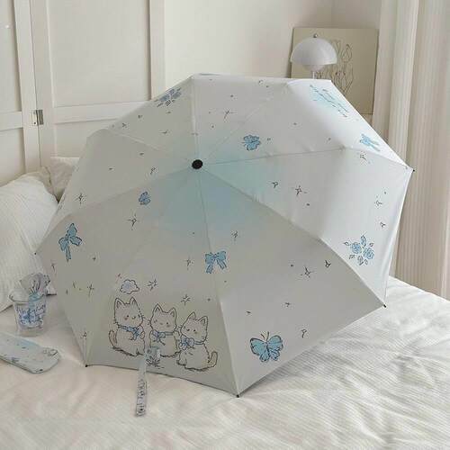 蝴蝶堆堆猫简约渐变雨伞晴雨两用防晒遮阳伞折叠便携自动太阳伞