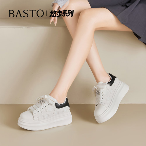 百思图女厚底增高小白鞋轻弹百搭