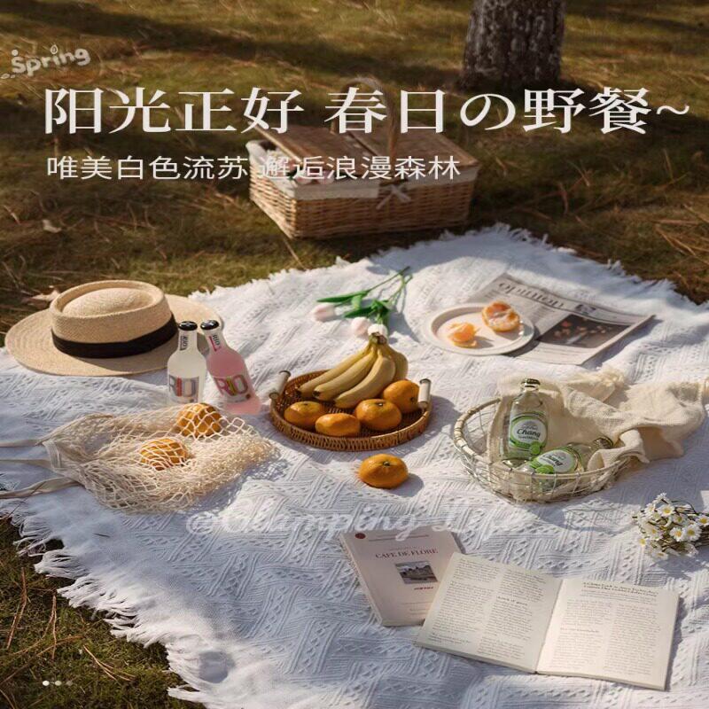 野餐垫防潮垫野餐布户外露营白色毯子沙滩垫帐篷地垫法式海边拍照