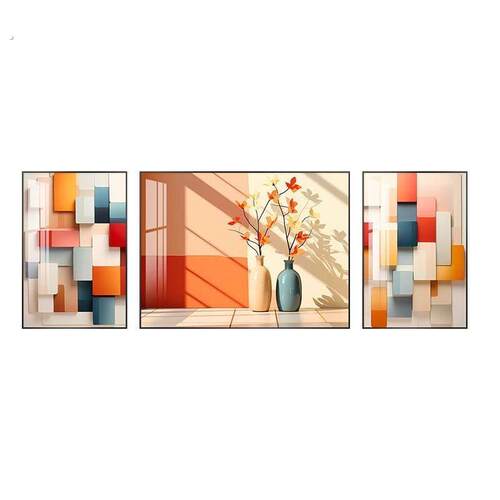 客厅装饰画现代简约沙发背景墙挂画静物抽象三联画波普风高档墙画