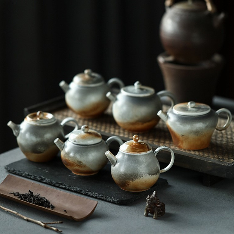 窑变柴烧釉落灰茶壶单壶手工苏打开片复古陶瓷球孔功夫茶具景德镇