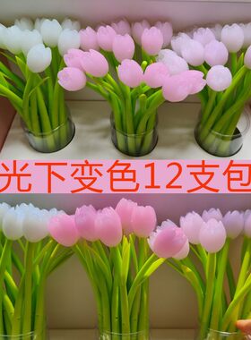 12支包网红变色花中性笔郁金香软胶签字笔水性笔学生奖品礼物文具