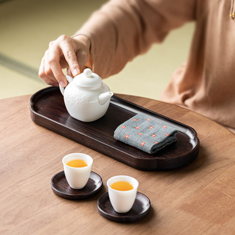 竹制黑胡桃干泡盘茶杯垫中式复古壶承木质托盘小茶台茶具收纳茶盘