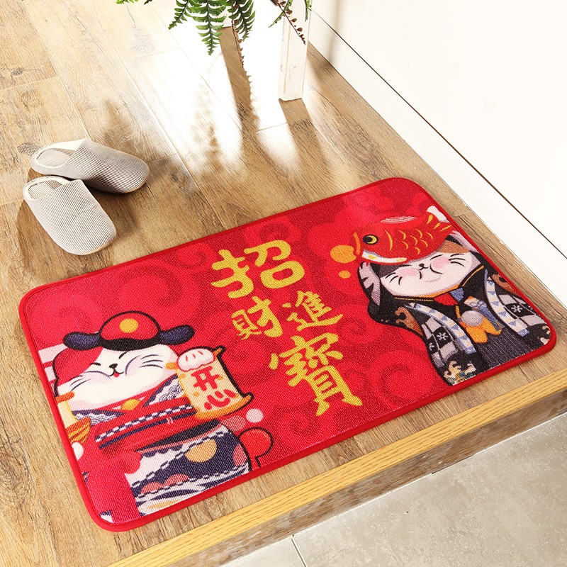 惠多地垫进门踏脚垫红色喜庆门垫家用吸水防滑垫子欢迎光临招财猫